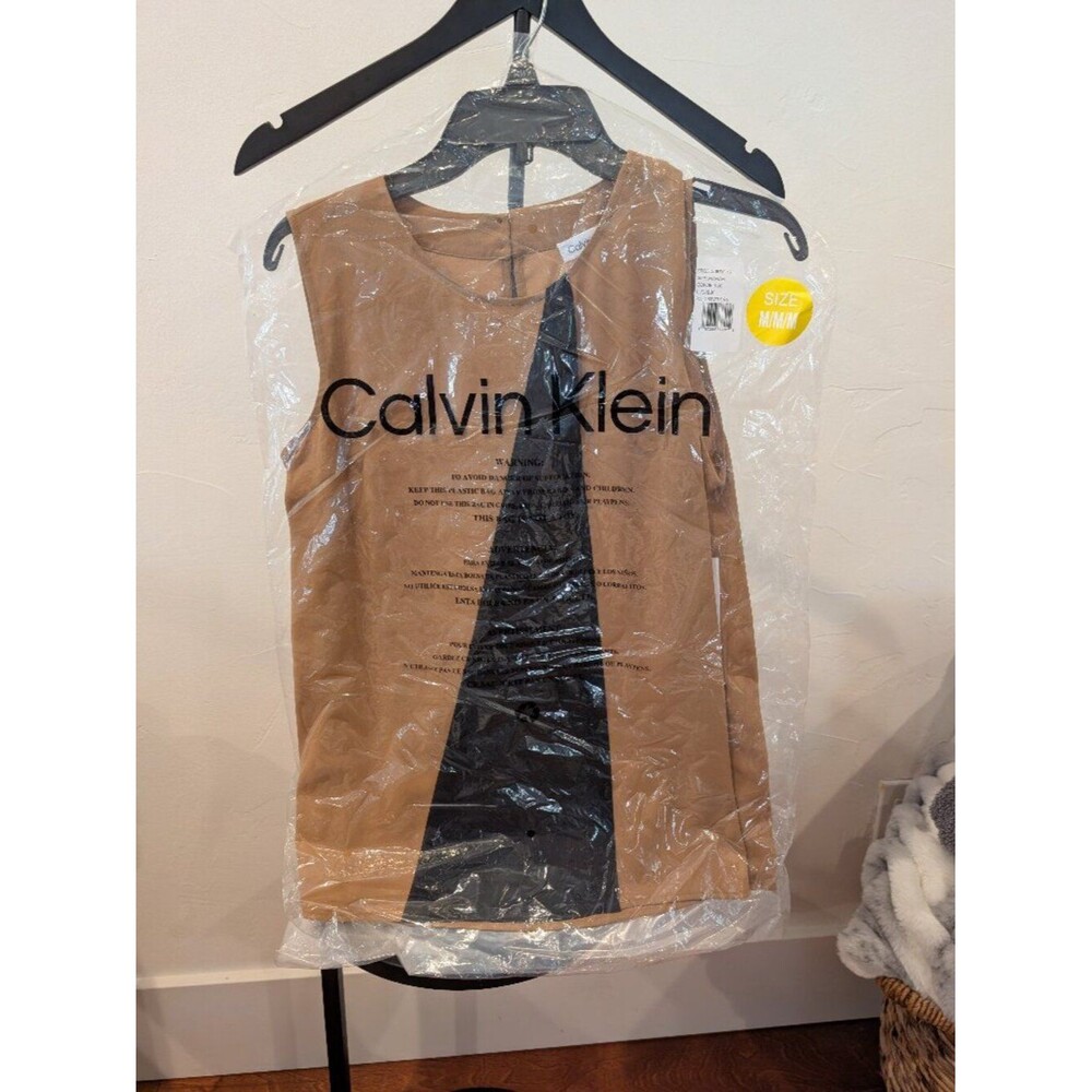 Calvin Klein Sleeveless Colorblock Dress • Tan/Black • Size M